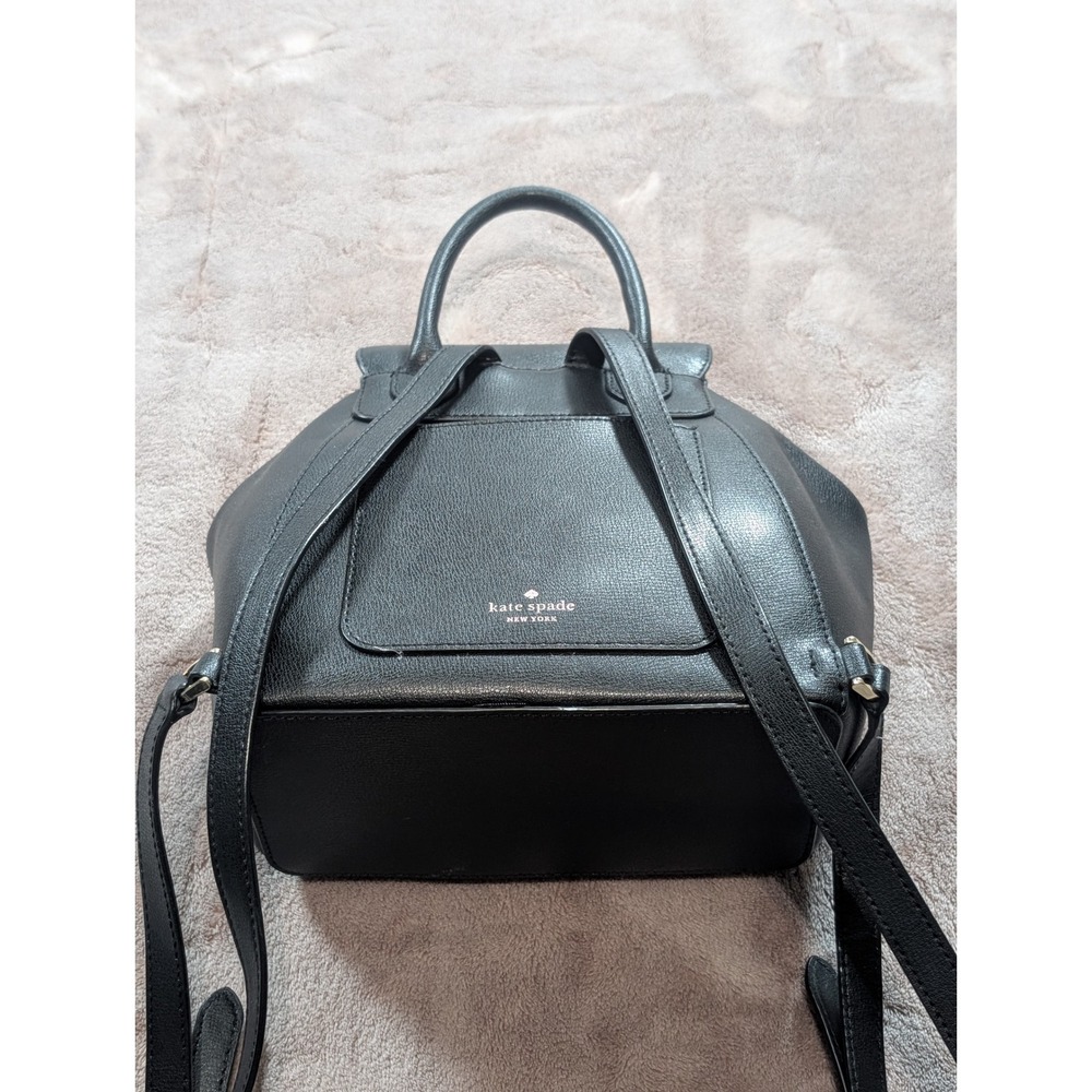 Kate Spade New York Black Pebbled Leather Small Backpack Purse Gold Spade Lock - Picture 2 of 4